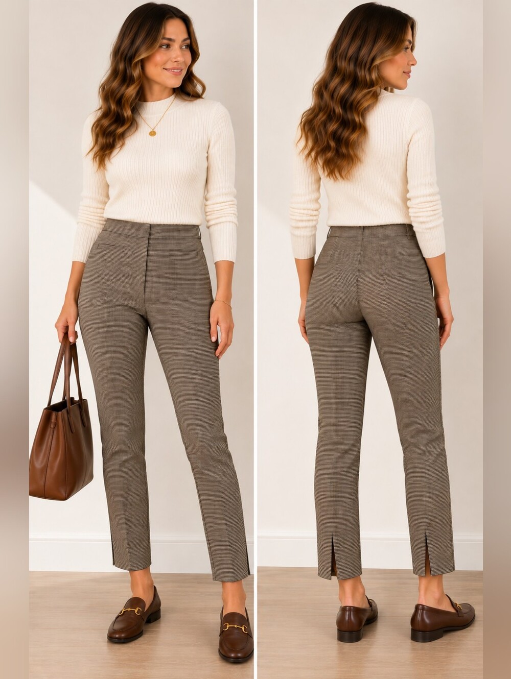 Worthington Women’s Size 6 Houndstooth Slim Leg Ankle Pants Brown Career
